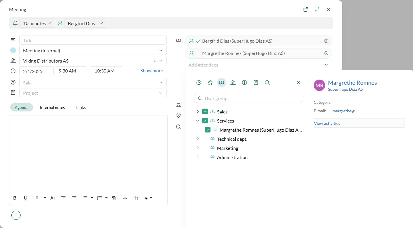 Follow-up dialog, select attendees -screenshot