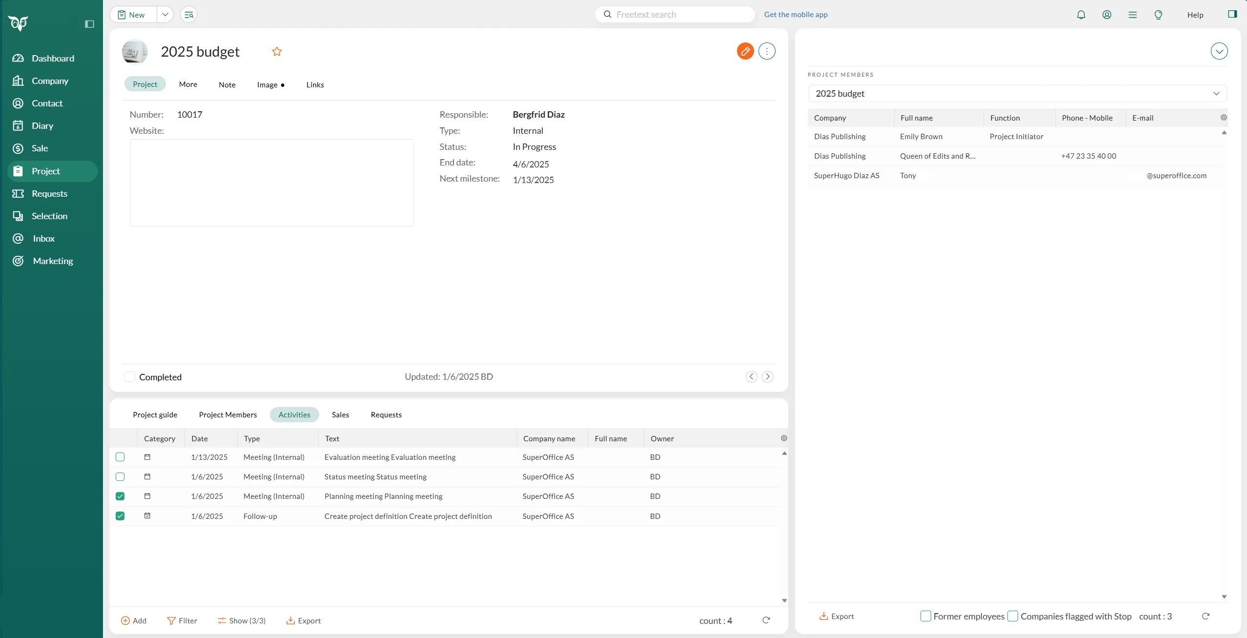 Project screen -screenshot