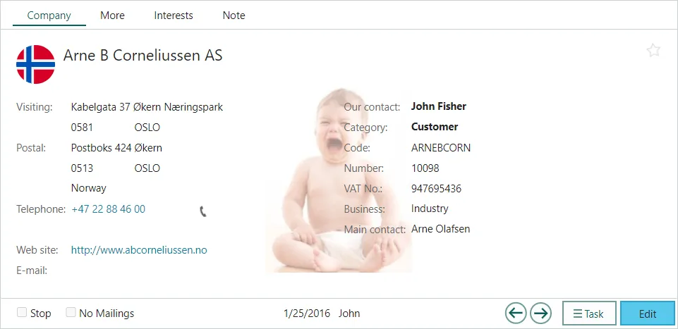 Use a visual indicator like a crying baby to warn you that a customer needs to be followed up -screenshot