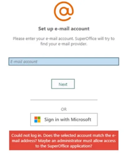 Could not log in error -screenshot
