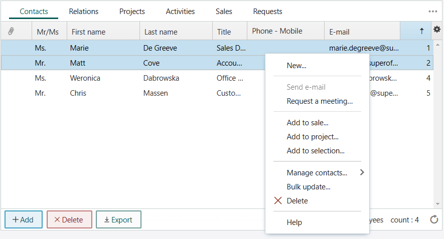 Selection results -screenshot
