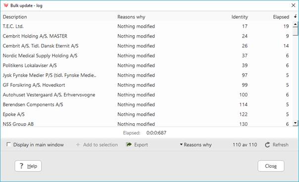 Bulk update log -screenshot