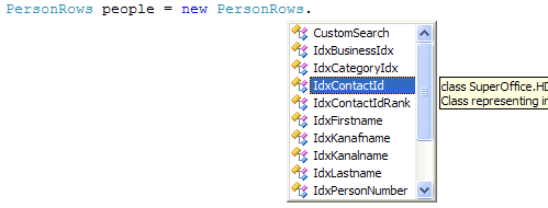 Code demonstrating available inner index classes of the PersonRows class -screenshot