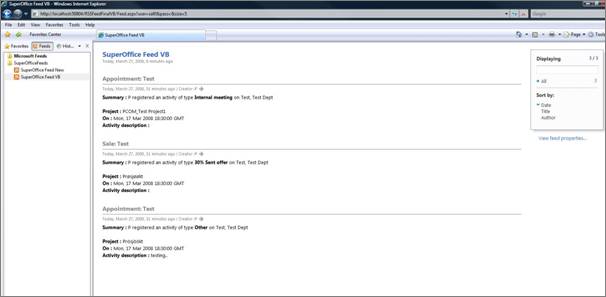 RSS feed after subscribing -screenshot