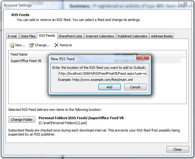 RSS feeds folder -screenshot