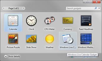 Windows Live Calendar Gadget -screenshot