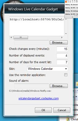Windows Live Calendar Gadget -screenshot