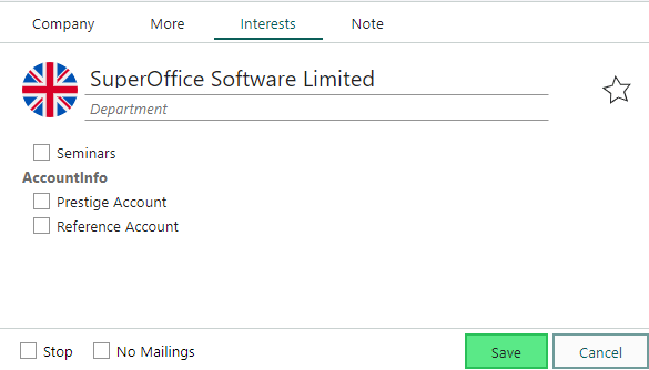Interest tab on company card -screenshot
