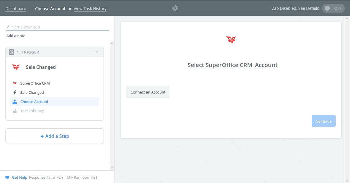 Zapier: Select SuperOffice CRM Account -screenshot