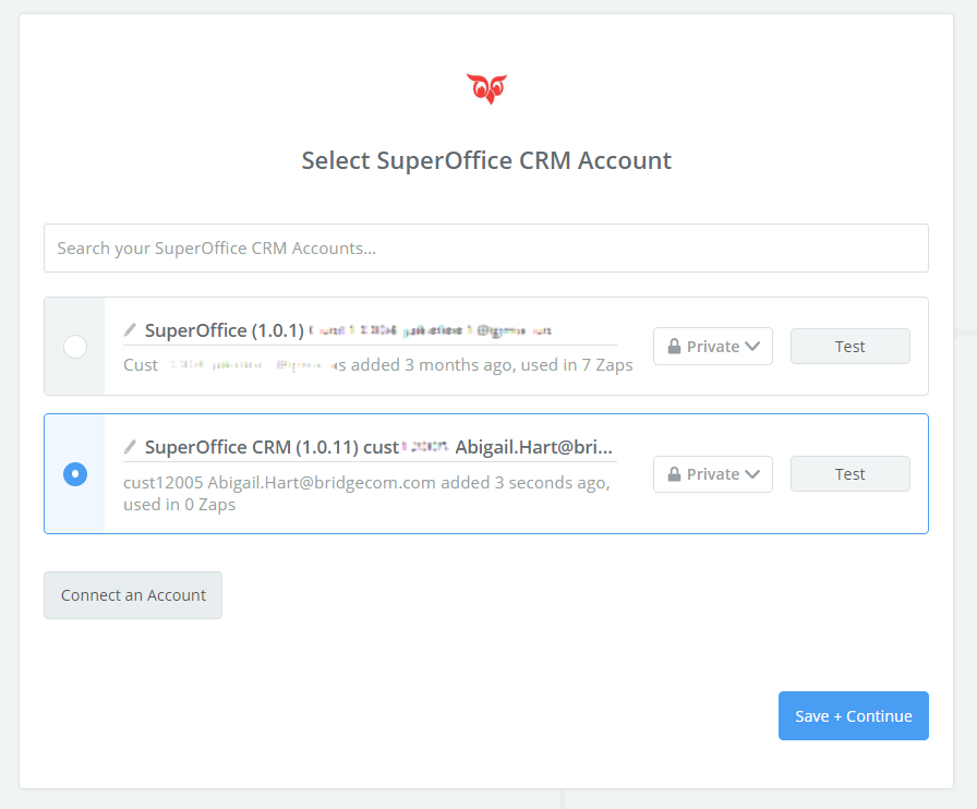 Select SuperOffice CRM Account -screenshot