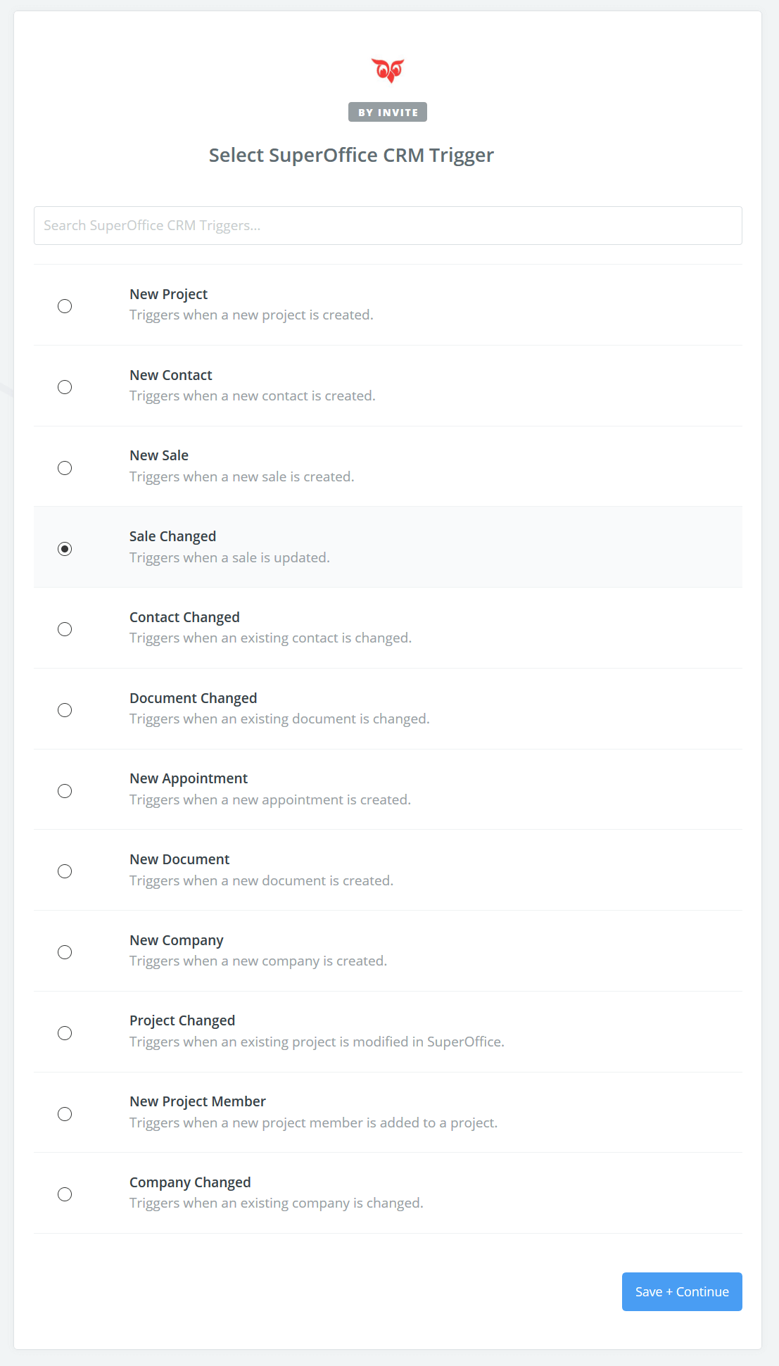 Select SuperOffice CRM Trigger -screenshot
