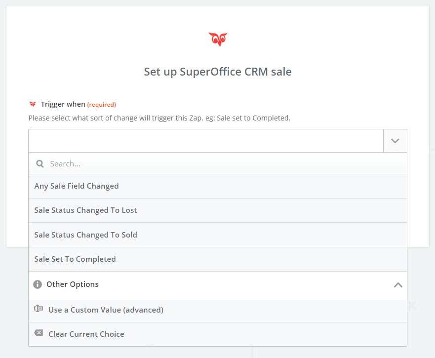 Set up SuperOffice CRM sale -screenshot