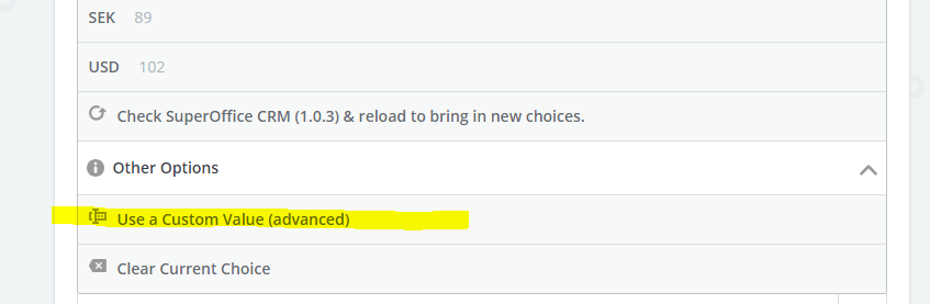 Use a Custom Value -screenshot