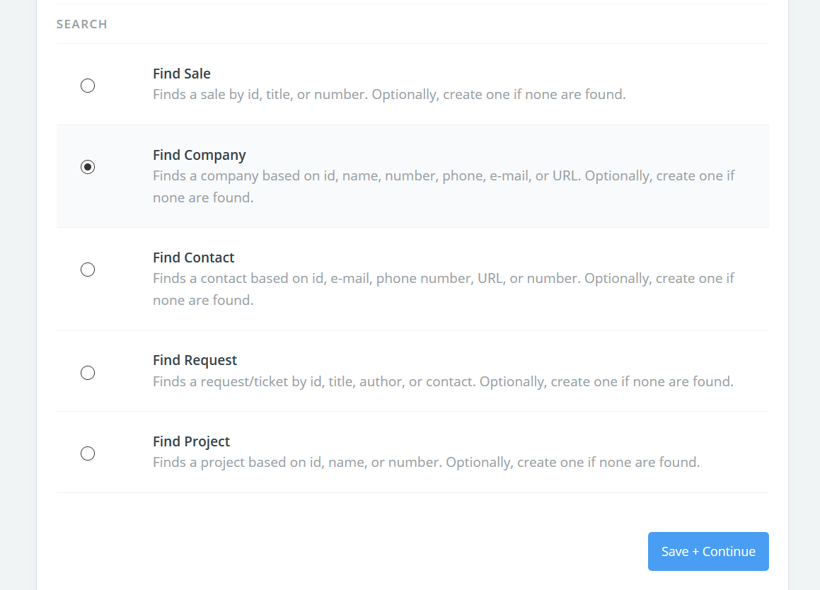Zapier: Find Company -screenshot