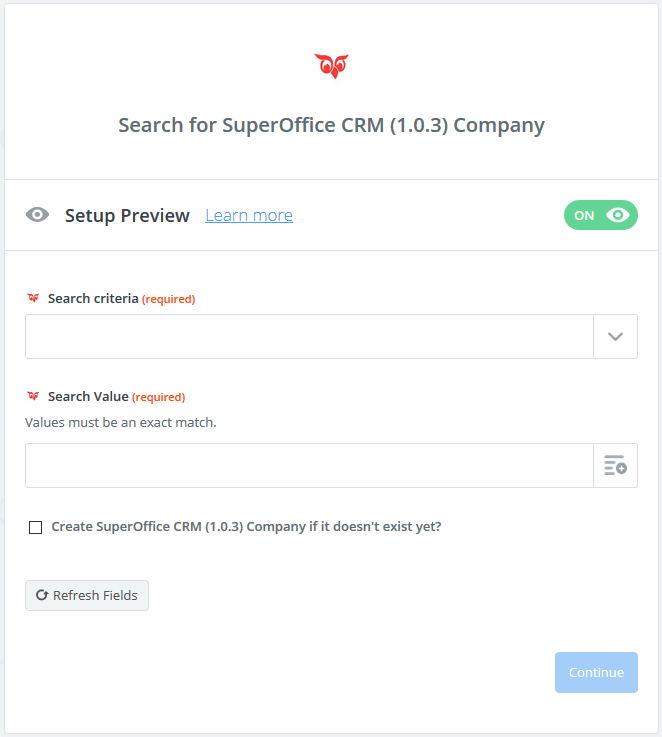Zapier: Search for SuperOffice CRM Company -screenshot