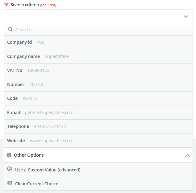 Zapier: Search Criteria -screenshot