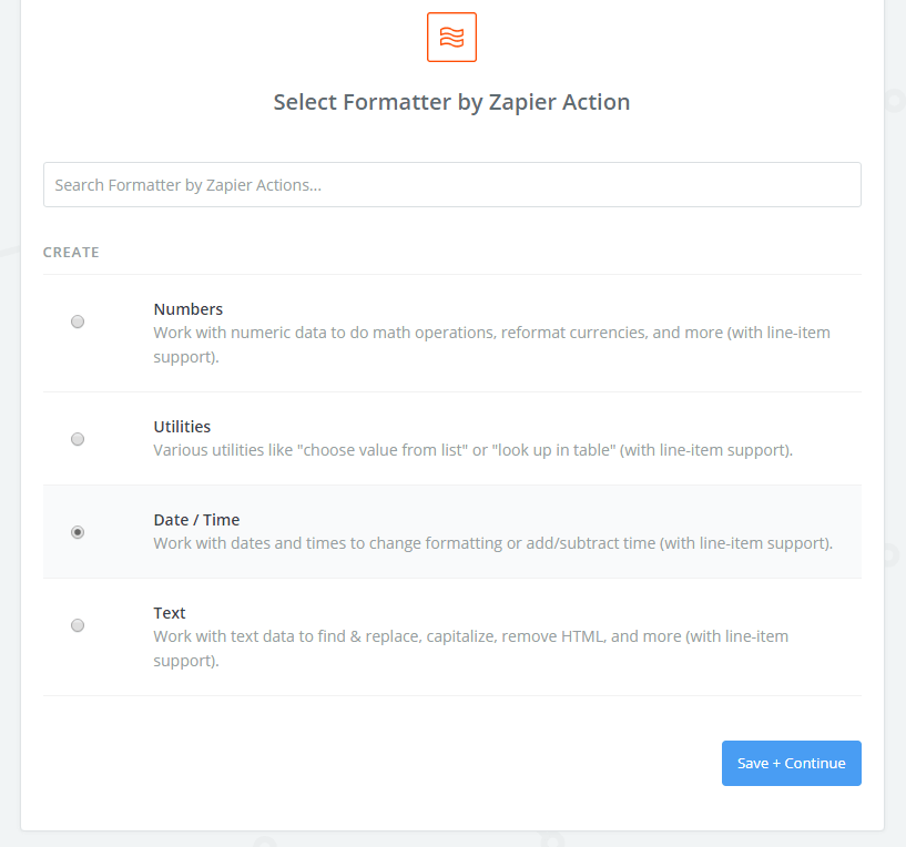 Select Formatter by Zapier Action -screenshot