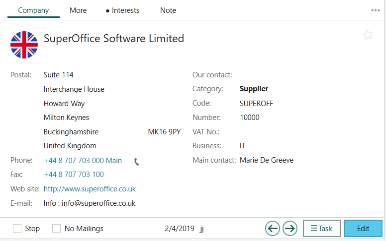 Company card -screenshot