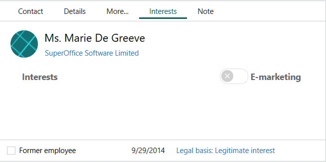 Interest tab on Contact card -screenshot