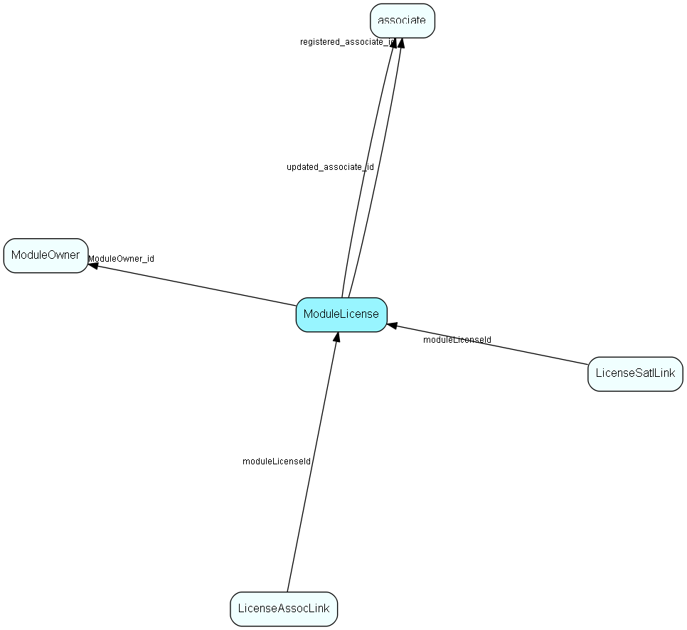 ModuleLicense table relationship diagram
