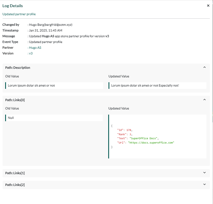 The Logs page with details panel -screenshot