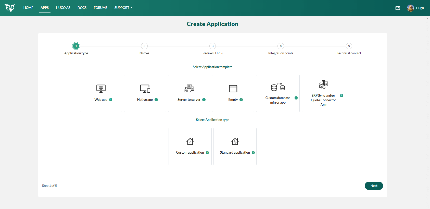 Create application wizard -screenshot