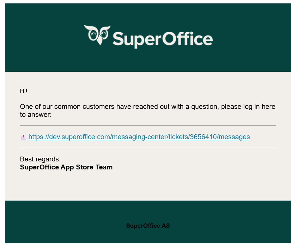 Email notifying partner support about a new message to respond to -screenshot