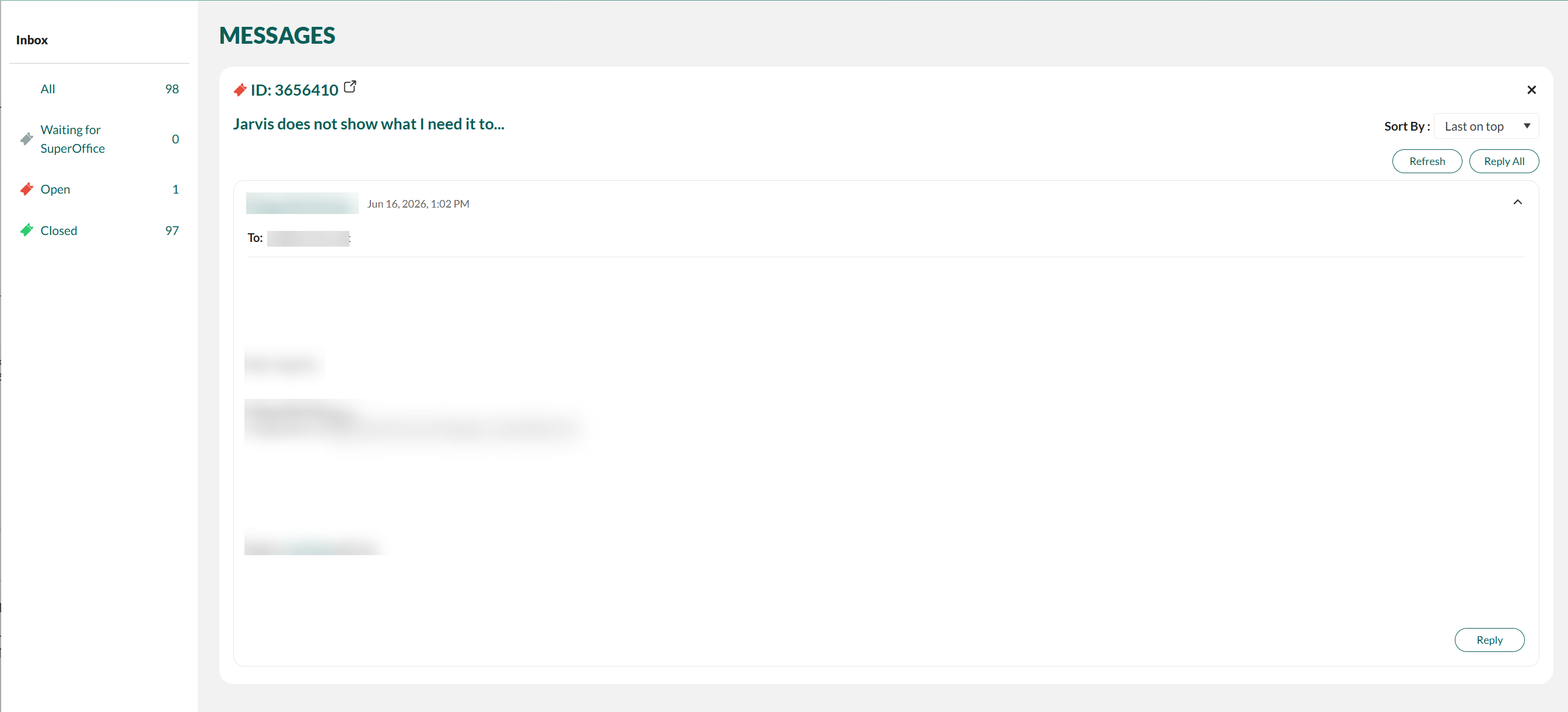 Messages inbox with sidebar categories -screenshot