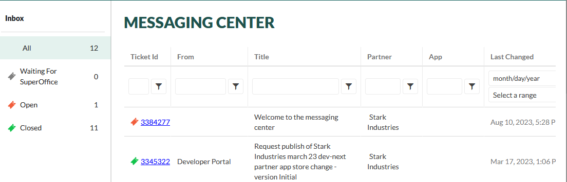 Messaging Center screen -screenshot