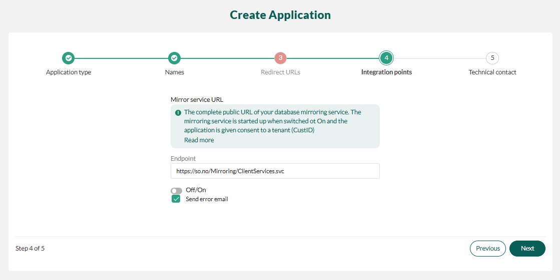 Mirroring service URL -screenshot