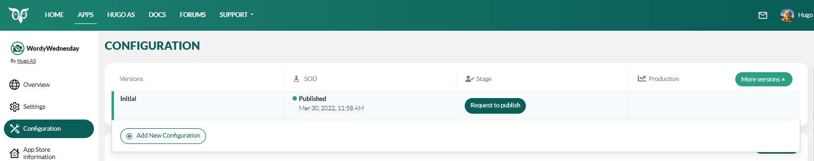 Versions published, pending, rejected -screenshot