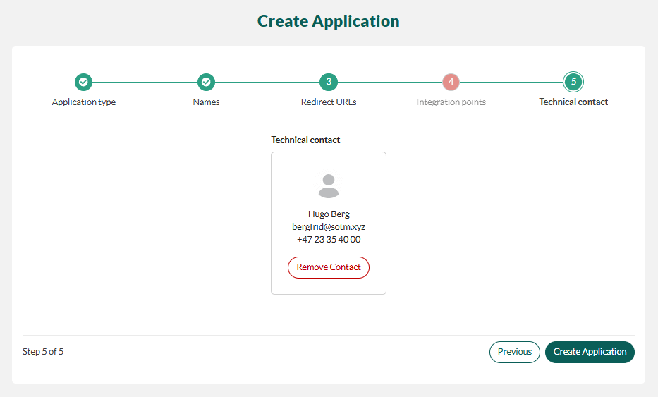 Developer Portal set technical contact when creating app-screenshot