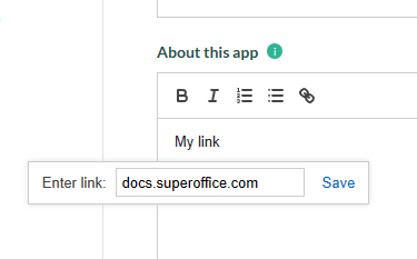 Insert link in rich text field -screenshot