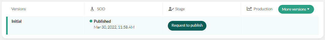 Request to publish in the Development Portal -screenshot