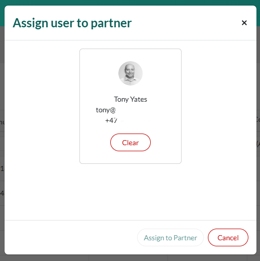 Assign User to Partner dialog -screenshot