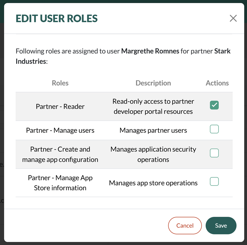 Edit user roles -screenshot