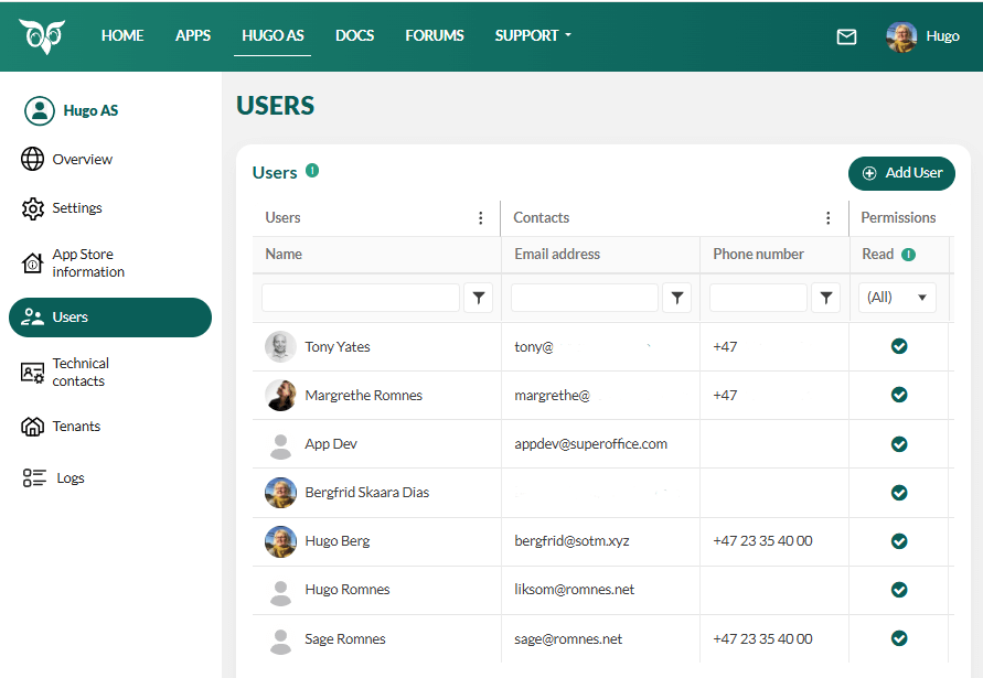 Users page -screenshot
