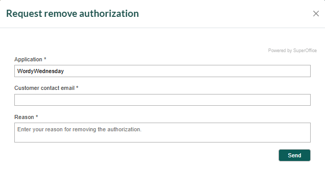 Request remove tenant authorization in SuperOffice Developer portal -screenshot