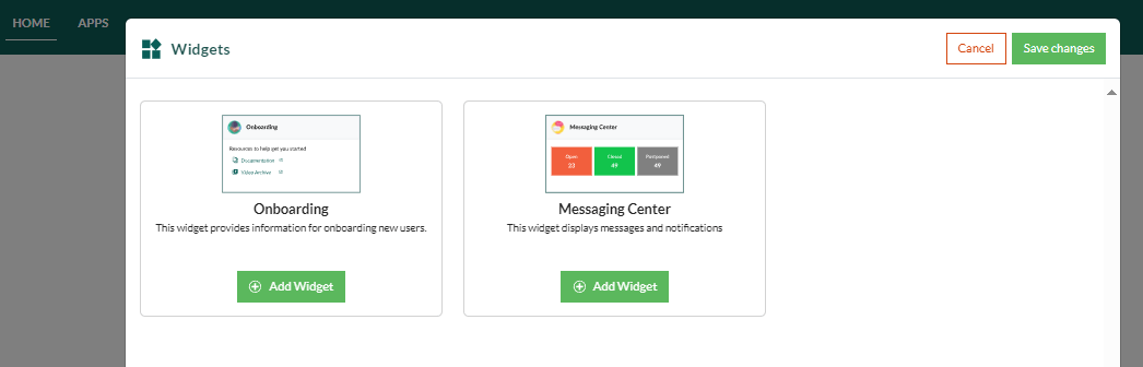 Developer Portal add widgets -screenshot