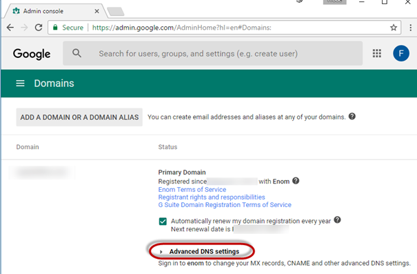 Advanced DNS settings -screenshot