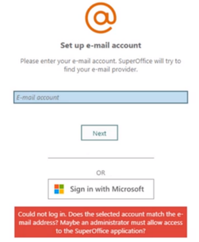 Could not log in error -screenshot