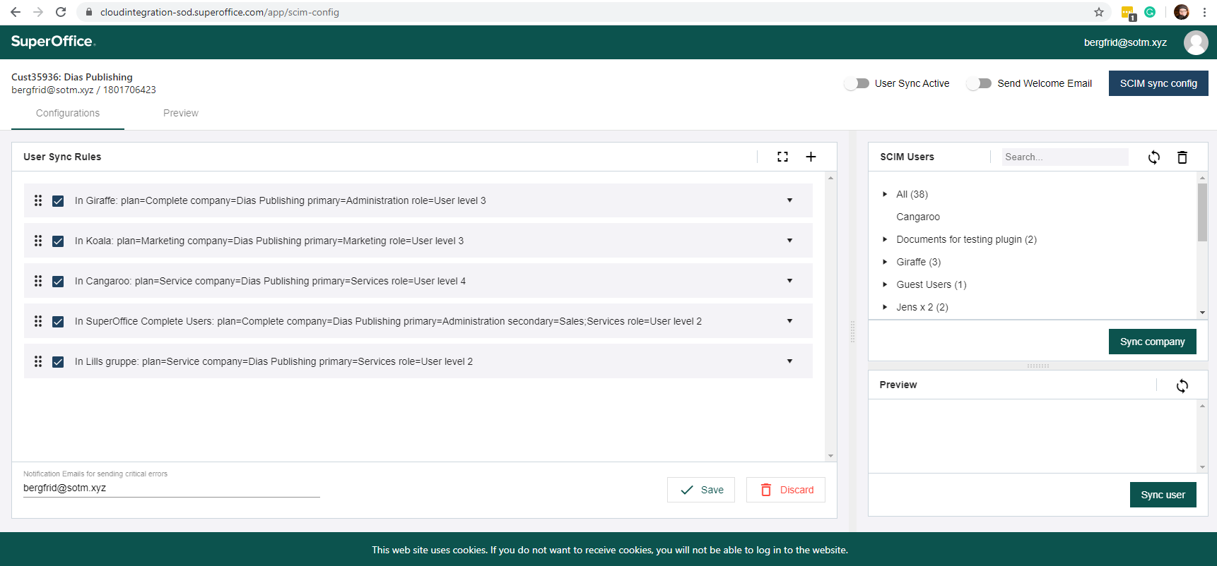 SCIM UI configurations tab -screenshot