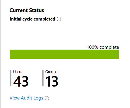 SCIM Microsoft Entra ID initial cycle not run -screenshot