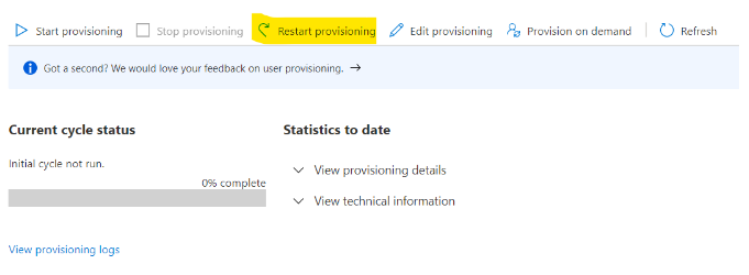 Reset SCIM sync in Microsoft Entra ID -screenshot