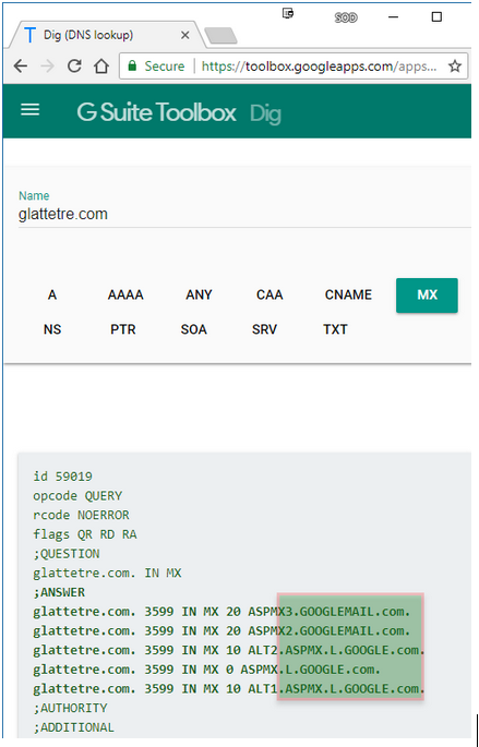 DIG (DNS lookup) -screenshot