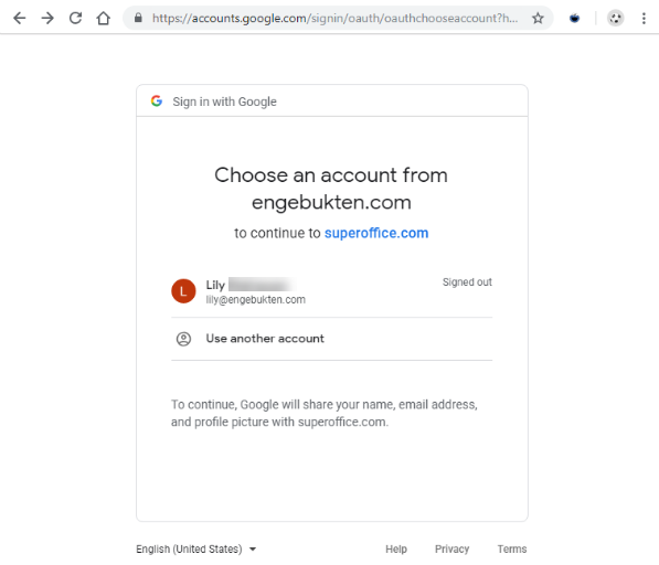 Sign in with Google -screenshot