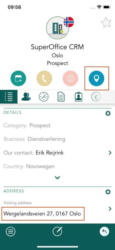 Mobile CRM: street address -app-screen