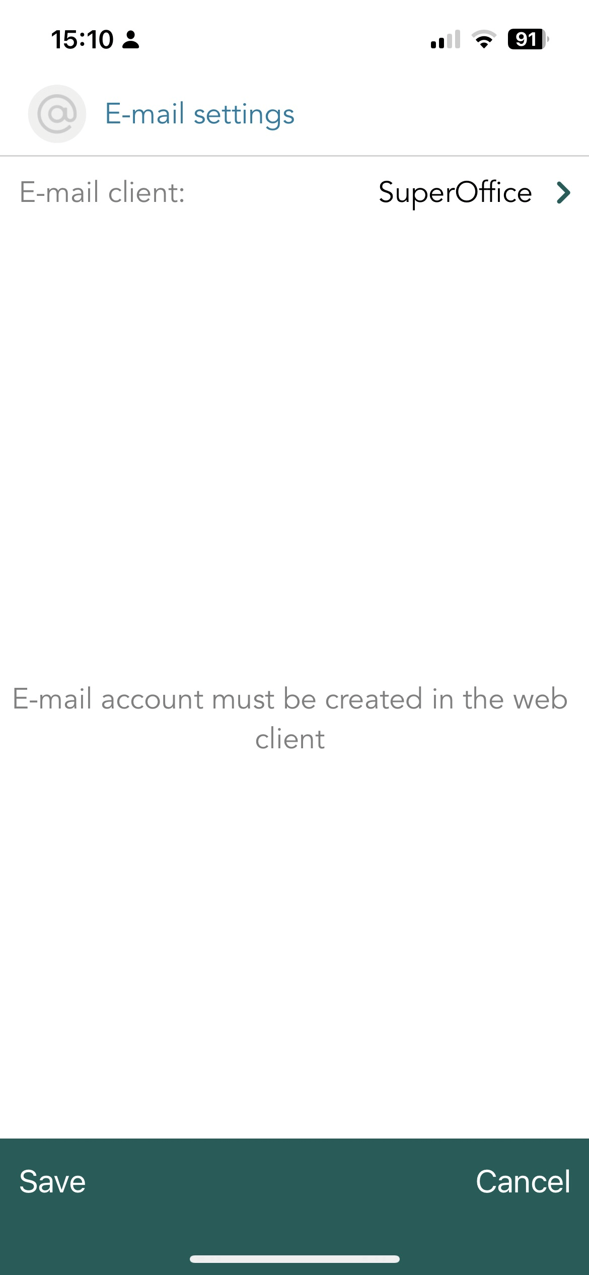 Mobile CRM: no email connected -app-screen