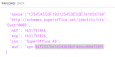 JWT claims -screenshot