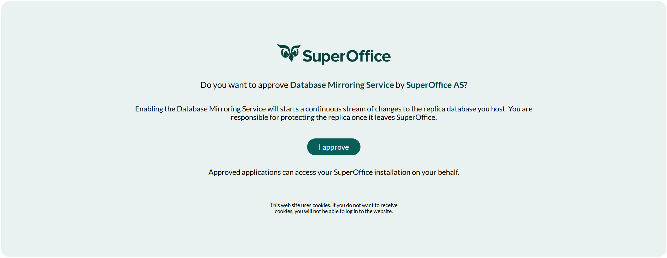 SuperOffice consent page — click "I approve" to grant access -screenshot